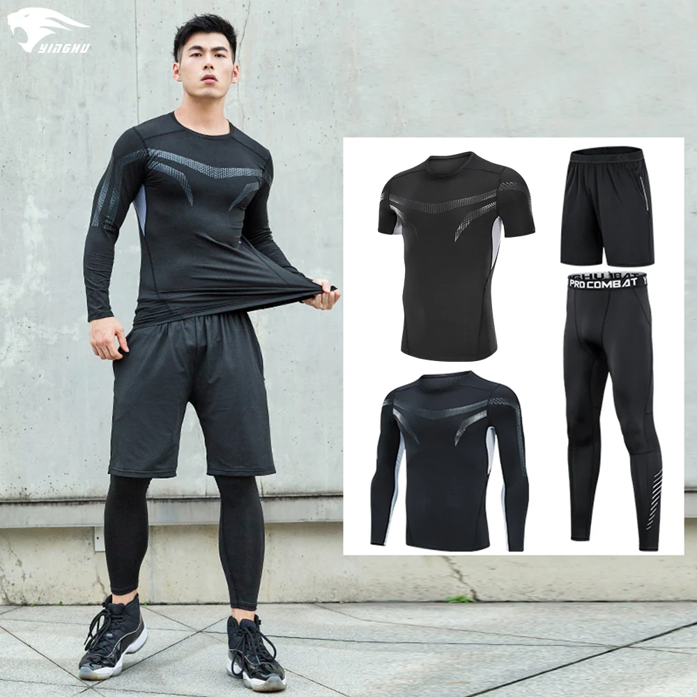 YINGHU 4 шт./компл. мужской компрессионный спортивный костюм спортивная одежда для