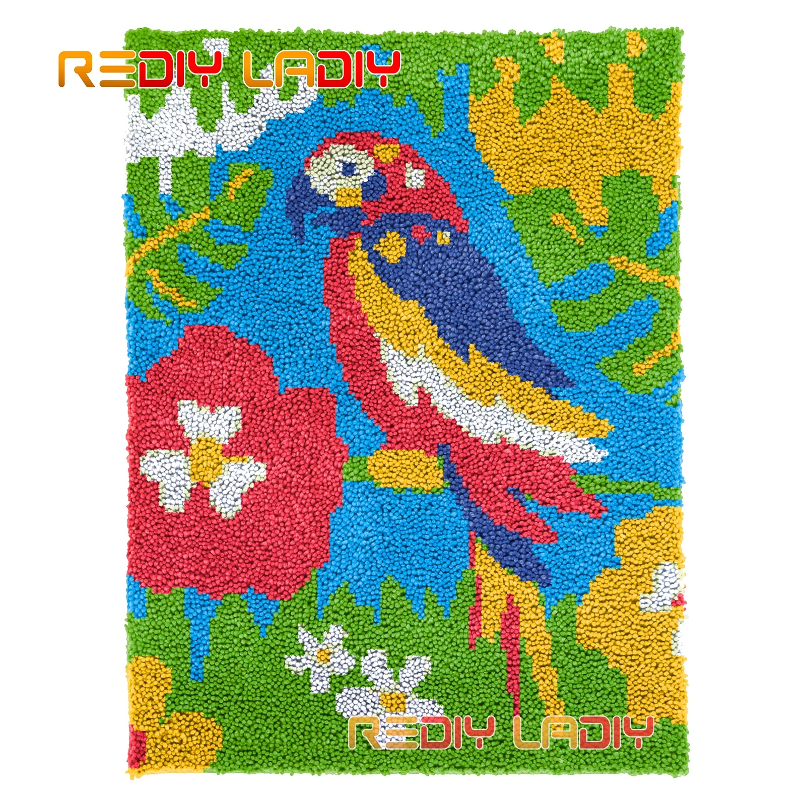 

DIY Carpet Rug Kits Cartoon Parrot Seat Cushion Latch Hook Rug Thick Yarn Needlework Crocheted Tapestry Knotted Floor Mat Crafts