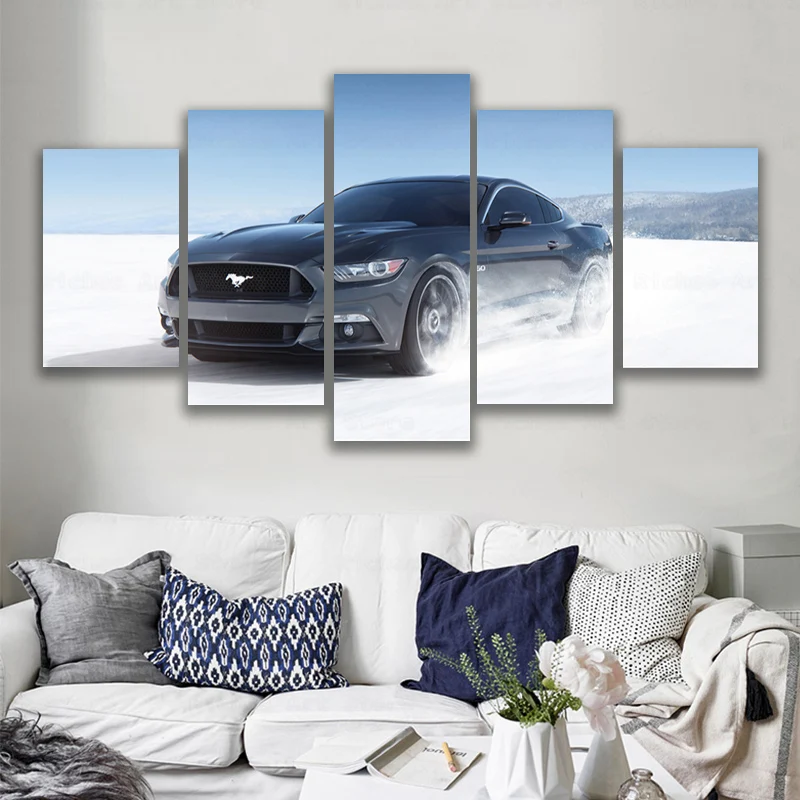 

HD Ford Mustang Black Muscle Car Super Car 5 Pcs Painting Poster Canvas Printmaking Art and Painting Living Room Home Bedroom