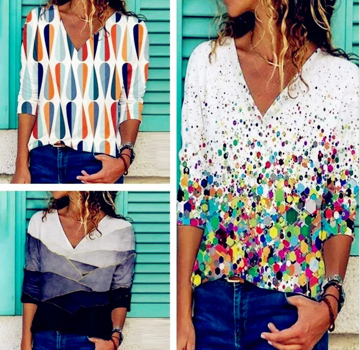 

Winter Spring Women Plus Sizes V Neck Casual Large Big Loose Butterfly Vintage T Shirts Vintage Tops Full Long Sleeve