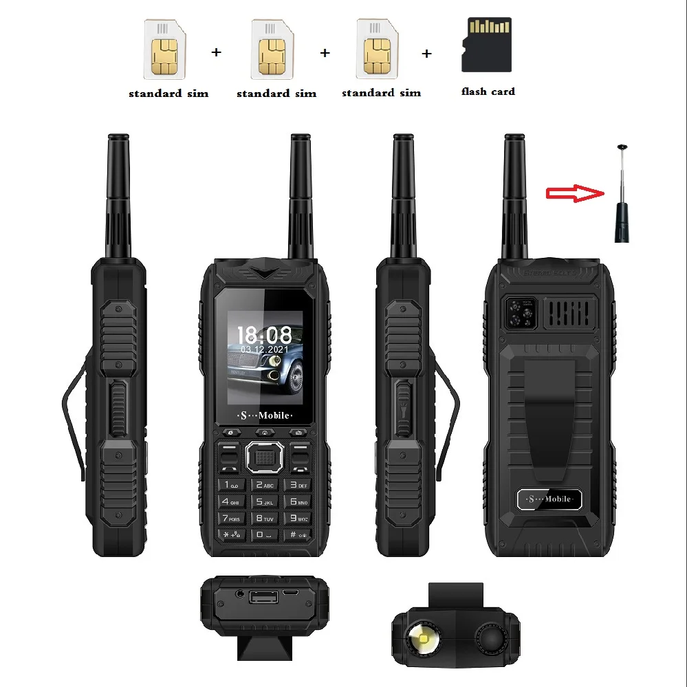 1Set S555 Three Cards Three Standby Outdoor Mobile Phone Standby Long Can Pull Up Antenna Signal Strongly Send Waist Clip