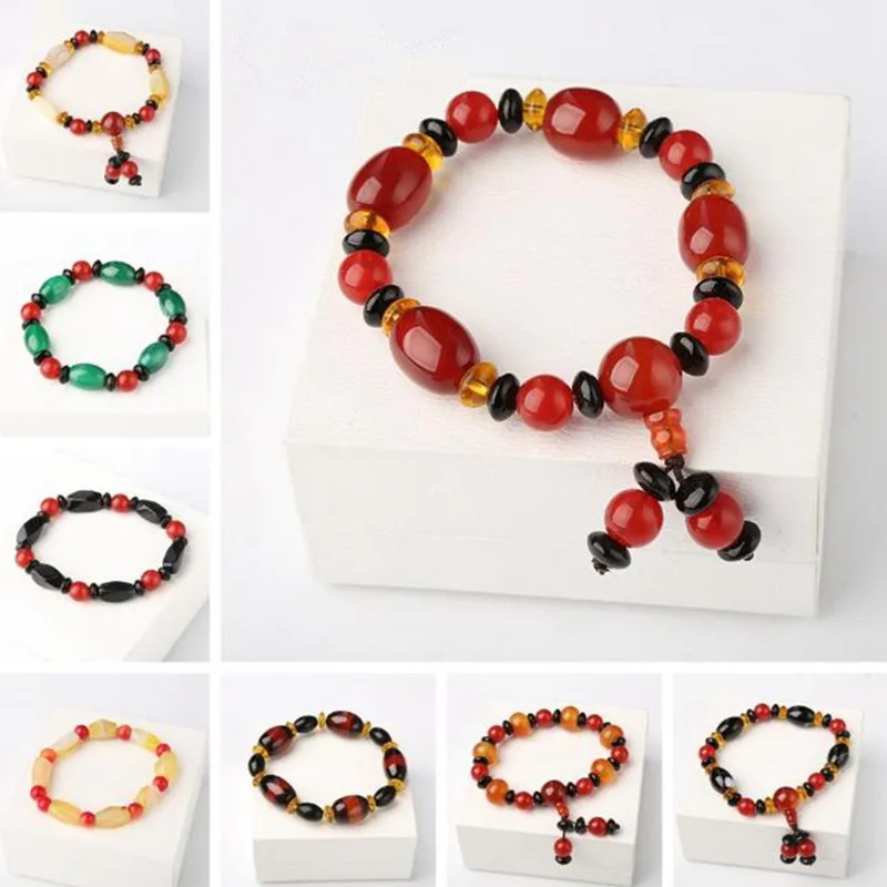 Женский браслет с бусинами из натурального камня унисекс эластичной веревки