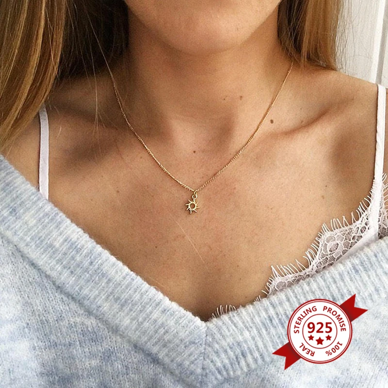 

Punk Style 925 Sterling Silver Retro Irregular Circle Sun Pendant Necklace Women's Party Gift Jewelry Wholesale
