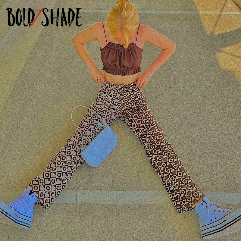 

Bold Shade Patchwork Grunge 90s Style Jeans Hight Waist Graphic Print Women Y2K Vintage Indie Clothes Aesthetics Straight Jeans