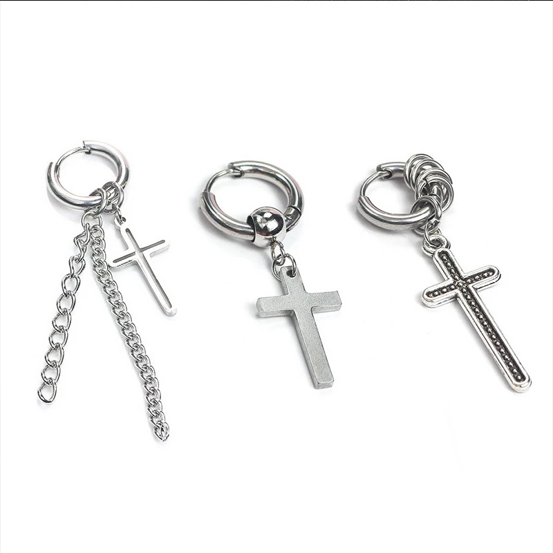 

Rinhoo 1pcs Popular Hip Hop kpop bangtan boys Stud Earrings Fashion Cross Stainless steel Pendant Earrings jewelry for men wome