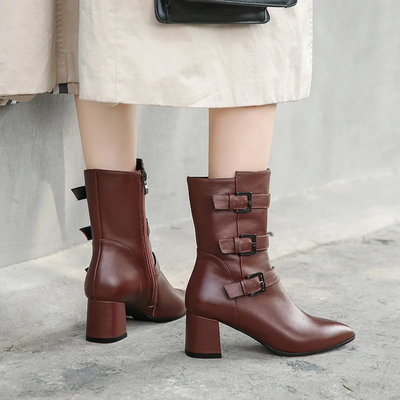 

MoonMeek 2020 Big size 34-43 fashion ankle boots thick heels pointed toe women boots autumn winter solid color ladies footwear