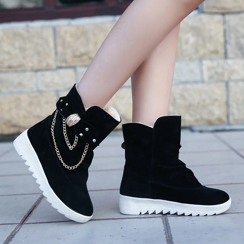 LZJ Mujer Zapatos/новые женские повседневные зимние теплые ботинки женские удобные ботинки до середины икры с круглым носком и бантом без застежки на плоской подошве женские ботинки