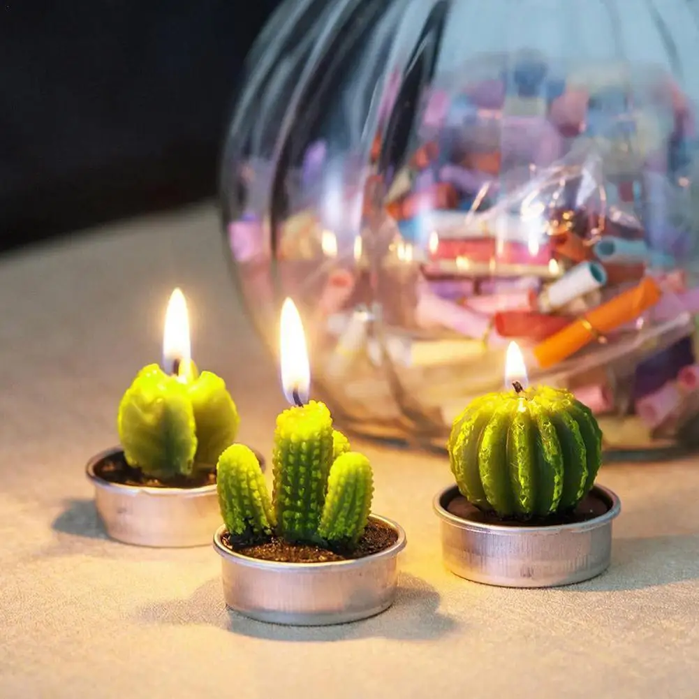 

6Pcs 3D Cactus Candle Simulated Plant Set Home Decoration Candle Tea Light Decor 2022