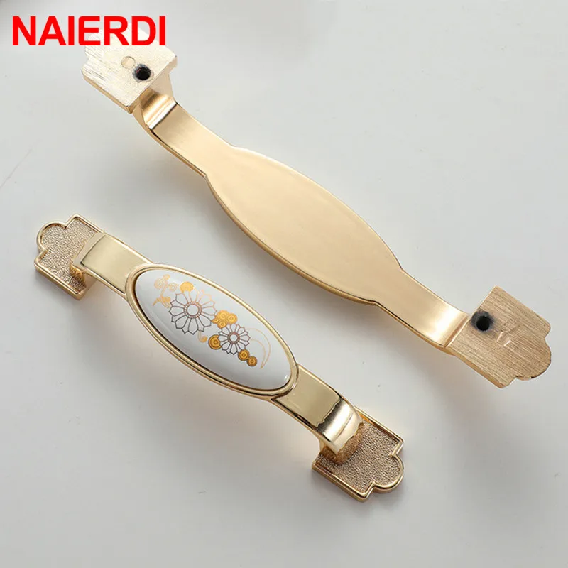 NAIERDI 10 шт. китайские керамические золотые белые ручки шкафа из цинкового сплава