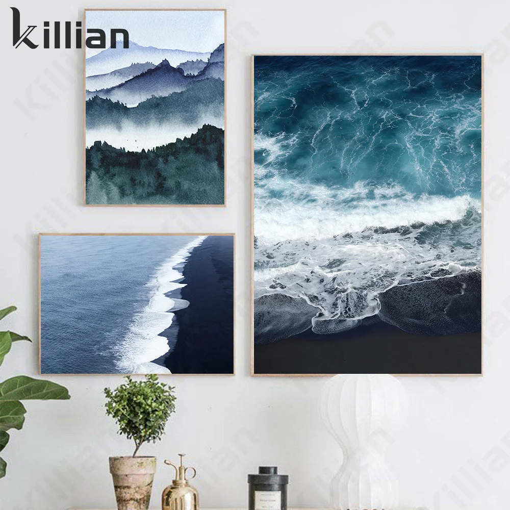 

Nordic Landscape Painting Wave Woods Picture Print Poster Room Decoration Accessories Text Art Wall Canvas Painting Decoration