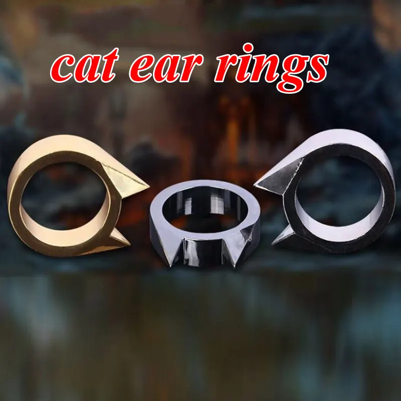 

Unisex Alloy Ring Window Breaker Universal Ring Self-defense Lovely Cat Ear Ring Self-defense Finger Jewelry Fashion Accessories