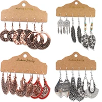 vintage ethnic new big round bronze earrings set for women bohemian flower shell tassel geometric water drop earrings jewelry