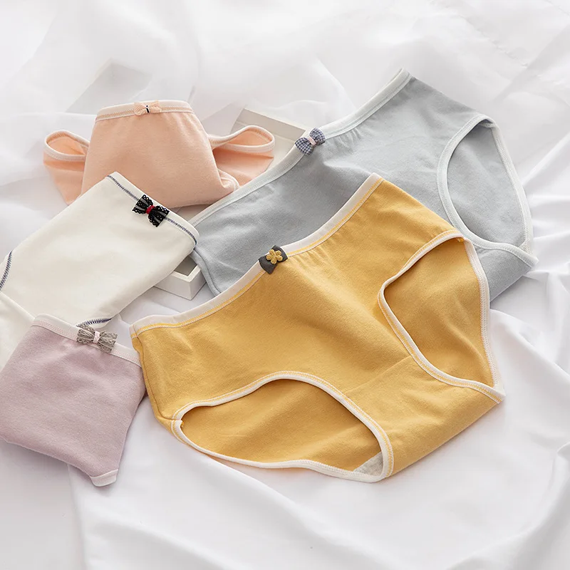 

Multi-piece Underwear Women's Cotton Briefs Student Underwear Breathable New Women's Underwear Bow Cute Underwear 5pcs Panty Set