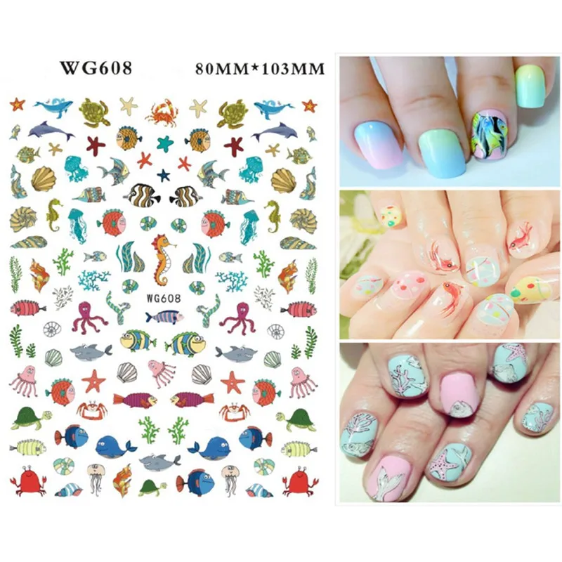 

1 Sheet Cartoon Nail Art Stickers Design Marine Life Leaf Flamingo Manicure DIY Accessories