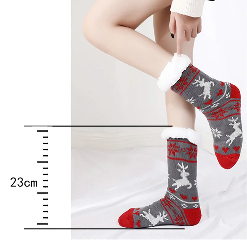 

Warm Fleece Lined Winter Soft Slipper Socks Christmas With Non Slip for Men Women A66