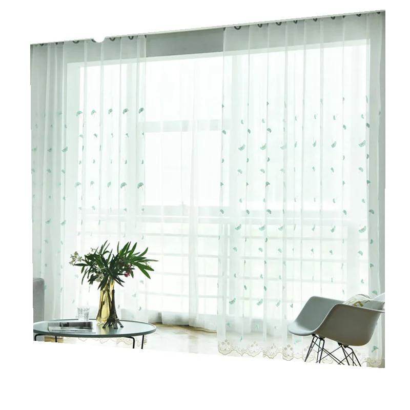 Модная простая вышивка гинкго билоба вуаль занавески белая сетка ткань тюль