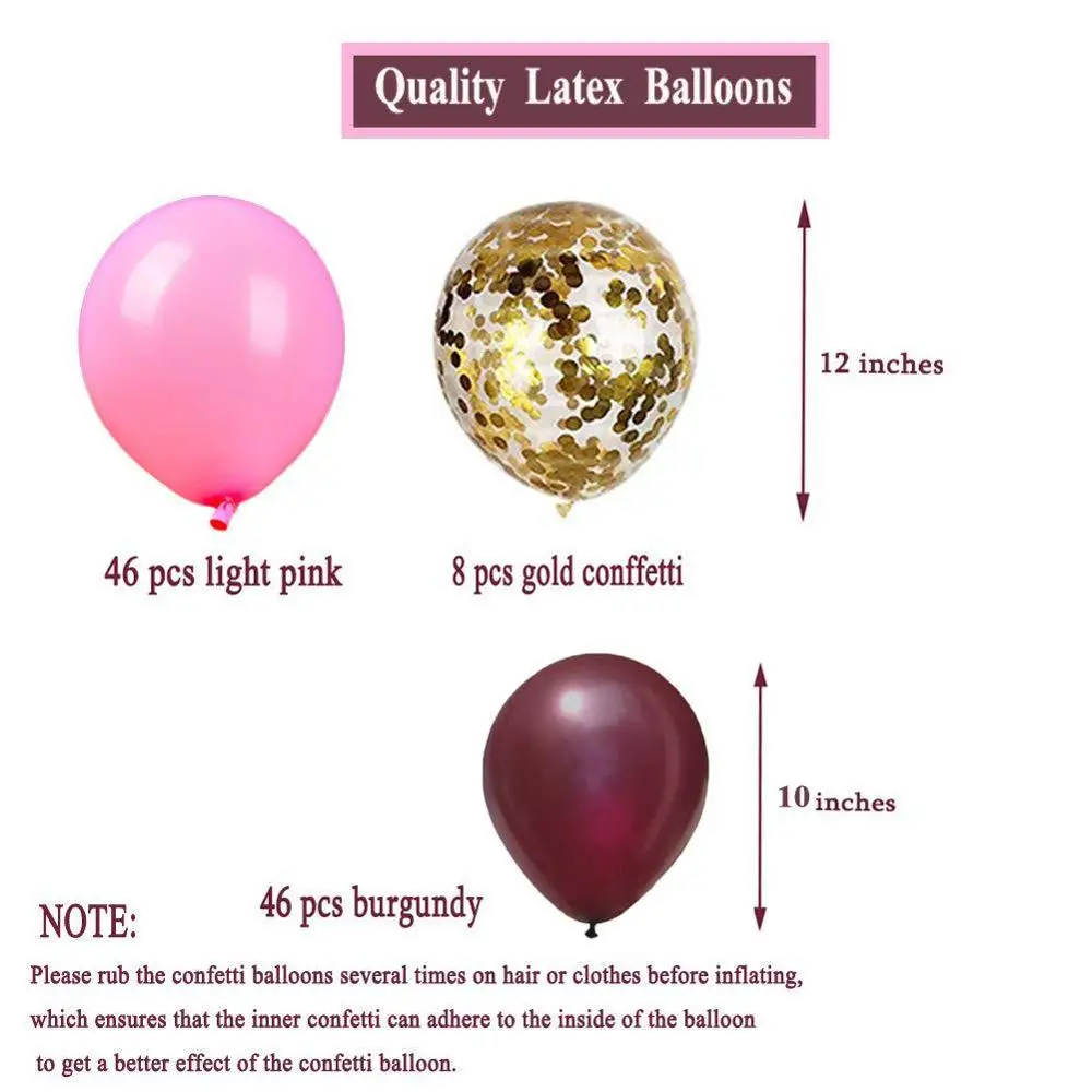 

102pcs Pink Burgundy Balloon Arch Garland Kit Golden Confetti Balloons Wedding Hawaiian Party Birthday Ballons Globos Decoration