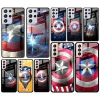 shield captain america marvel for samsung galaxy s21 ultra plus a72 a52 4g 5g m51 m31 m21 luxury tempered glass phone case cover