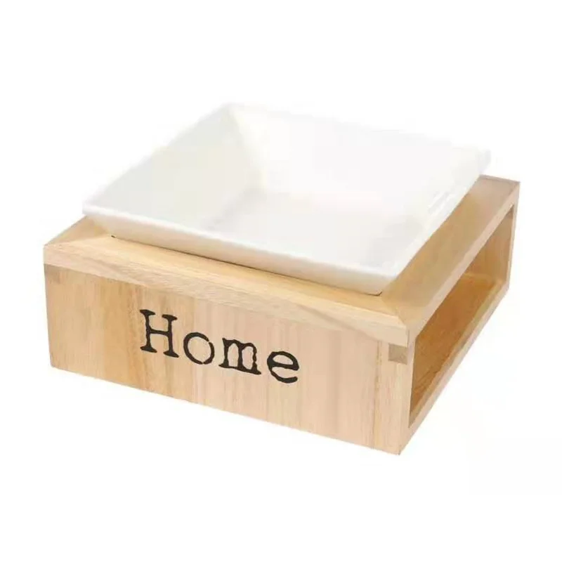 Новая керамическая миска для кошек корма собак и с подставкой деревянные товары