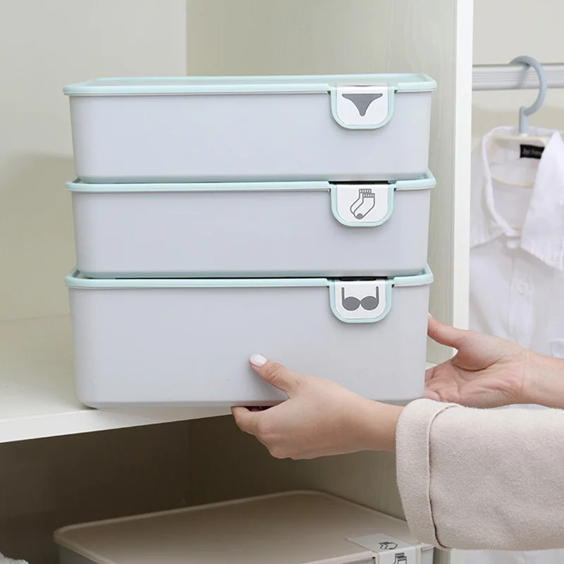 

1/10/15 Grid Plastic Underwear Storage Box with Mark Closet Organizer Drawer for Underwear Socks Box Bra Organizer with Cover