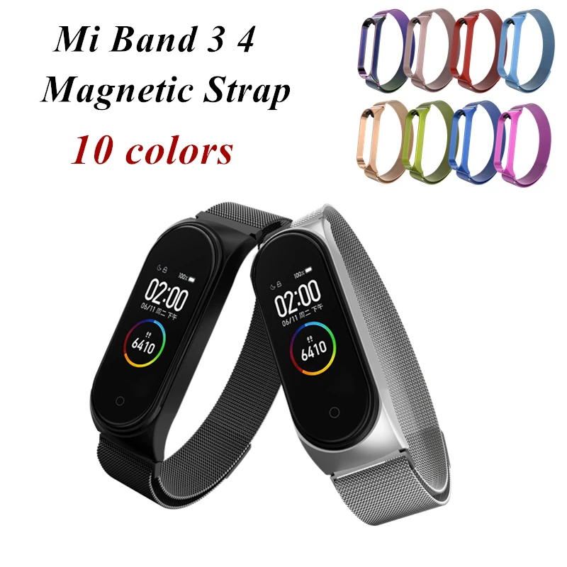 Mi Band 3 4 магнитный ремешок на запястье металлический Безвинтовой браслет из нержавеющей стали mi band 4 3 браслет ремешок для Xiaomi mi 4 3 браслет