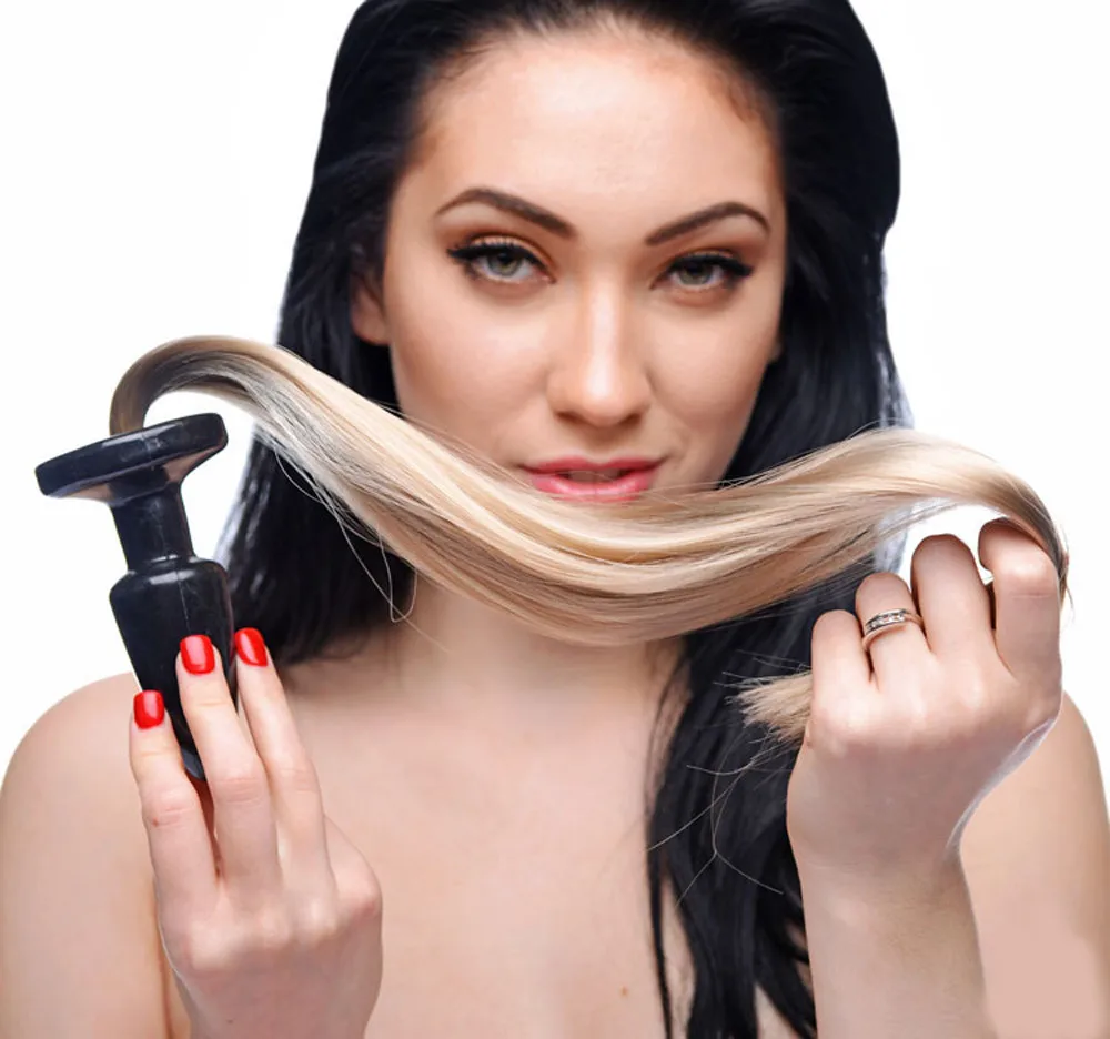 Силиконовая Анальная пробка унисекс блондинка длинный шелковистый конский