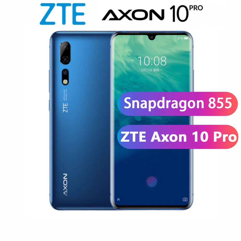 Zte Axon 10 Pro 5G дополнительный мобильный телефон Snapdragon 855 Octa Core 48MP 3x Zoom DTS 6,4" Curvy Edge экран беспроводной зарядный телефон