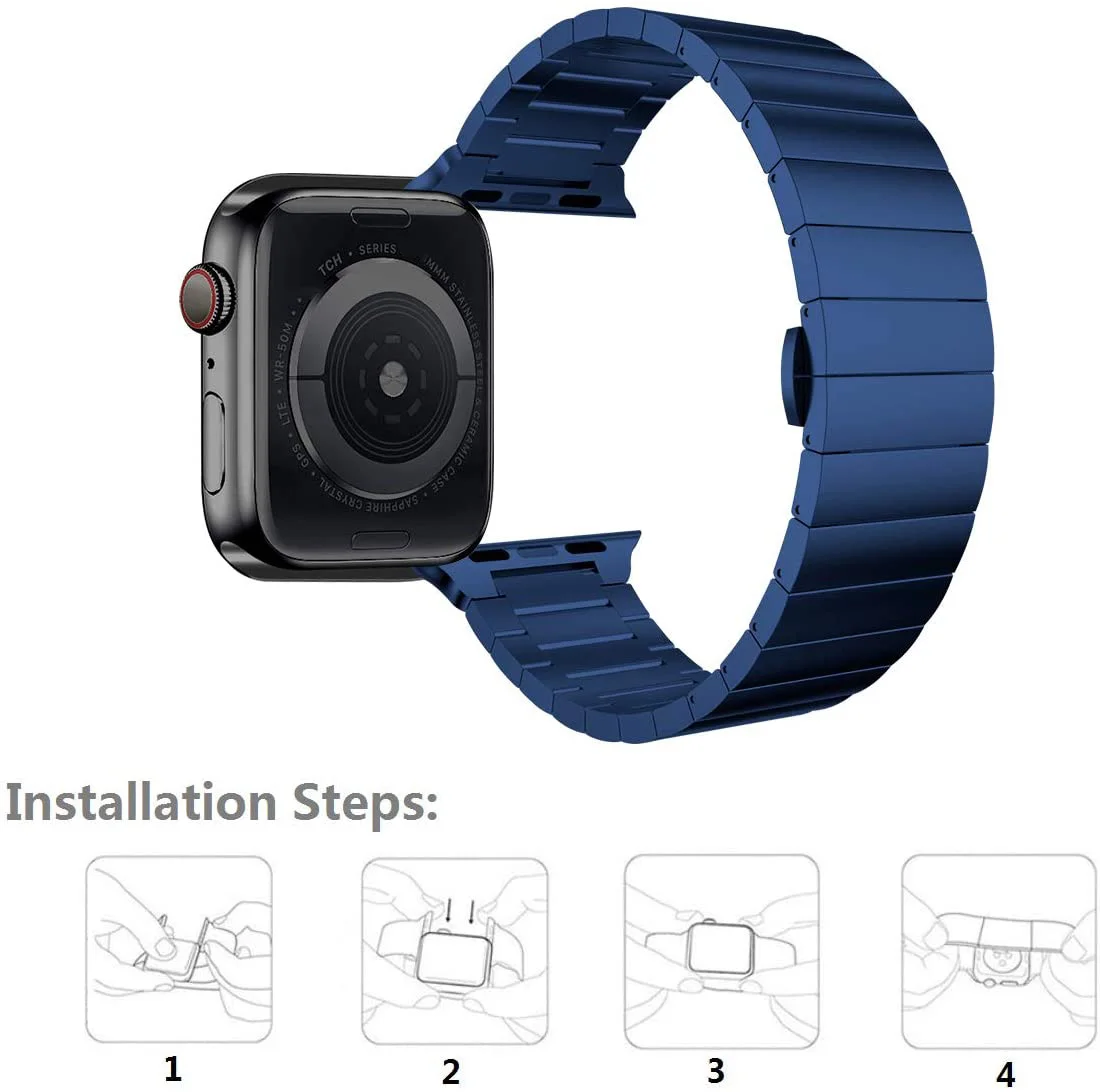 Ремешок из нержавеющей стали для Apple Watch band 6 se 5 4 3 44 мм 40 металлический браслет iwatch