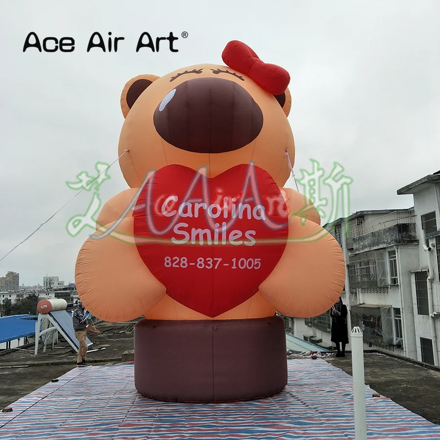 

5m H Valentine Airblown Inflatable heart to heart bear with Base Decoration for Sale