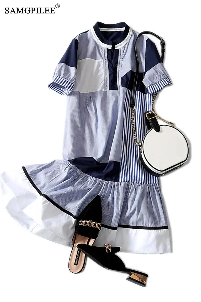 

Vestidos Casuales Verano Mujer Dresses 2020 Casual Dress Women Summer Trumpet Mermaid Patchwork O-neck Plus Size Women Dress 4xl