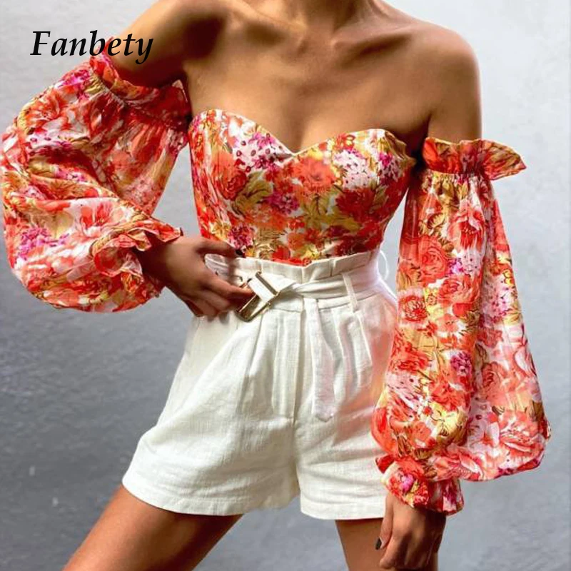 

Women Sexy Off Shoulder Halter Party Blouse Summer Elegant Fashion Floral Print Strapless Chiffon Shirts Ladies Backless Tops