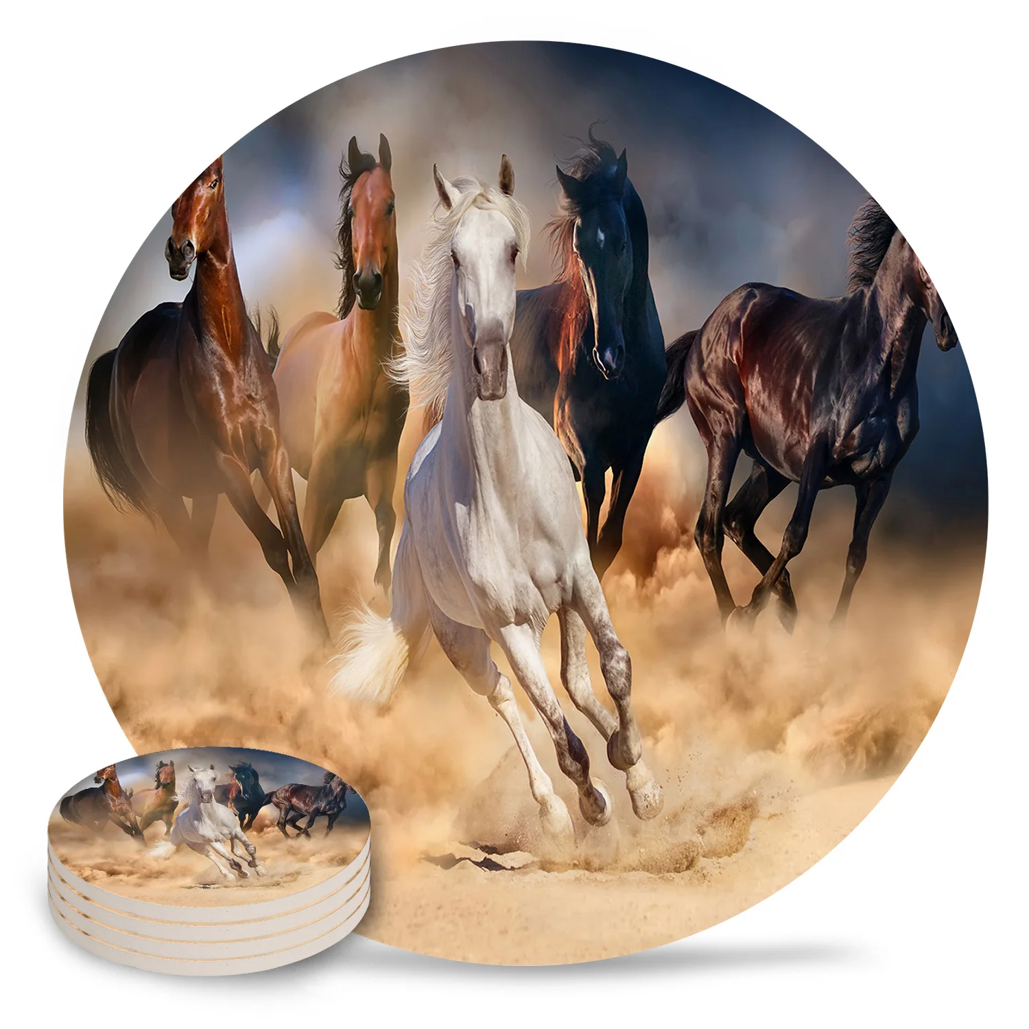 Постер с подставкой в виде бегущей лошади термостойкий Коврик для чашки кружки