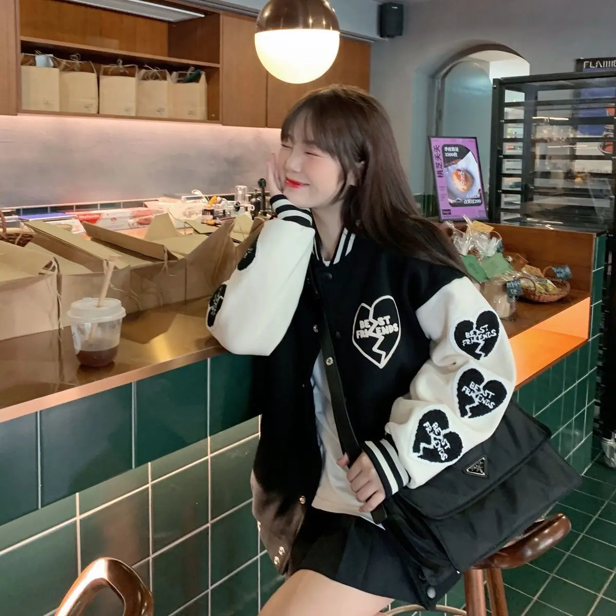 

Женская куртка Love Baseball Uniform Jacket Женский осенний кардиган Американский уличный модный цвет BF Корейский стиль Свободная куртка