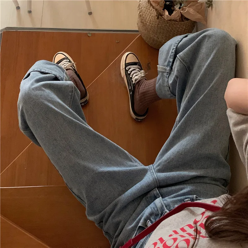 

Casual Loose Jeans Woman High Waist Straight Wide Leg Long Pants Korean Style Streetwear Baggy Denim Trousers Plus Size