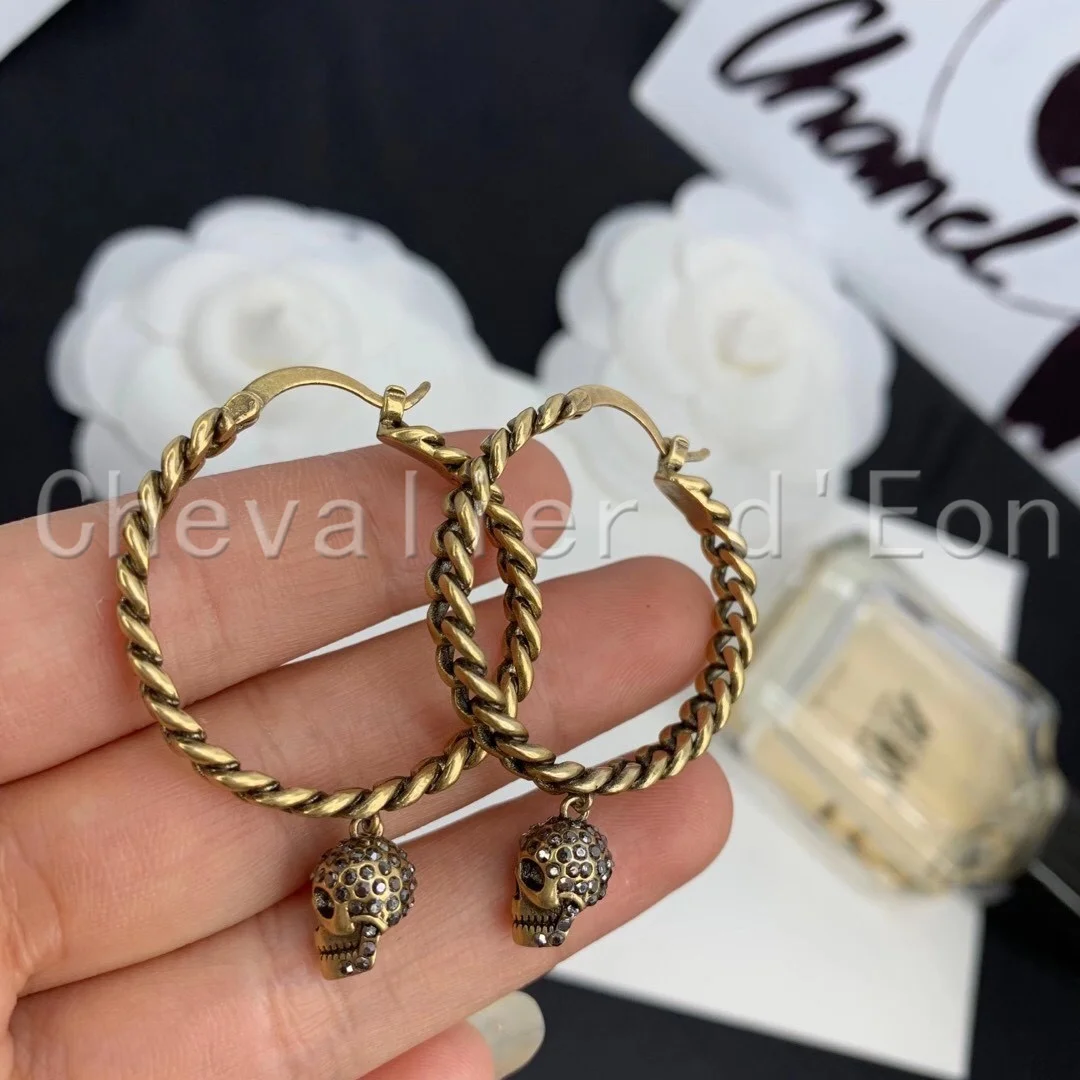 

Classic Skull Big Hoop Earrings For Women Vintage Luxury Designer Hoop Dangle Drop Earrings Female Elegant Jewelry