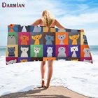 Детское пляжное полотенце из микрофибры DARMIAN с цветным мультяшным рисунком кота, спортивное полотенце для спортзала, плавания, кемпинга, дома, купания, удобные полотенца