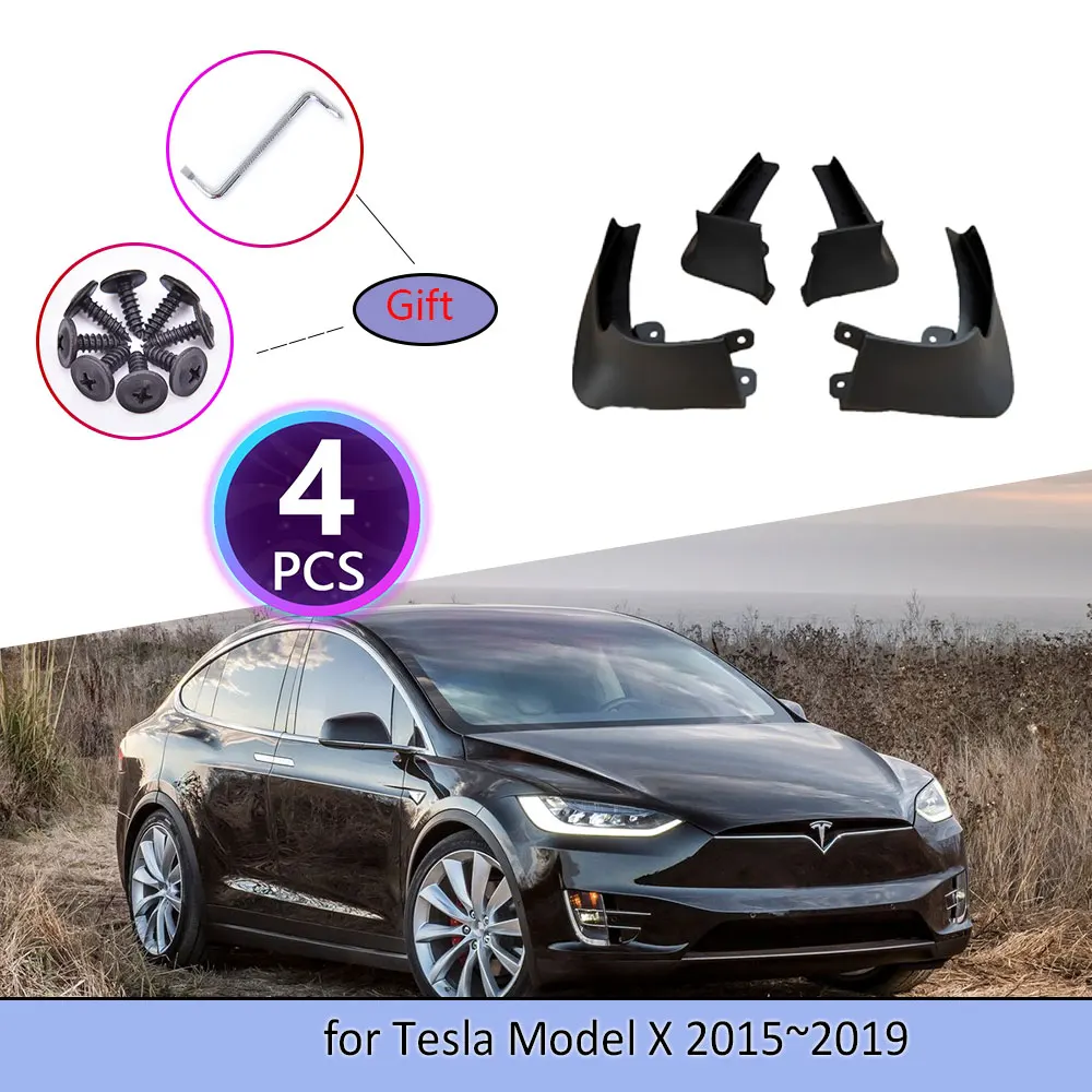 

4PCS Car Mudguards For Tesla Model X 2015~2019 A Wrench to Screw Cladding Splash Mud Flaps Mudflap Wheel Flap Accessories 2016