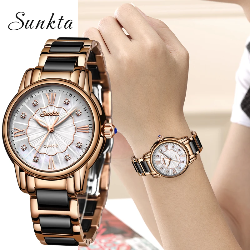 Новинка SUNKTA2020 женские часы из розового золота кварцевые для девушек Лидирующий