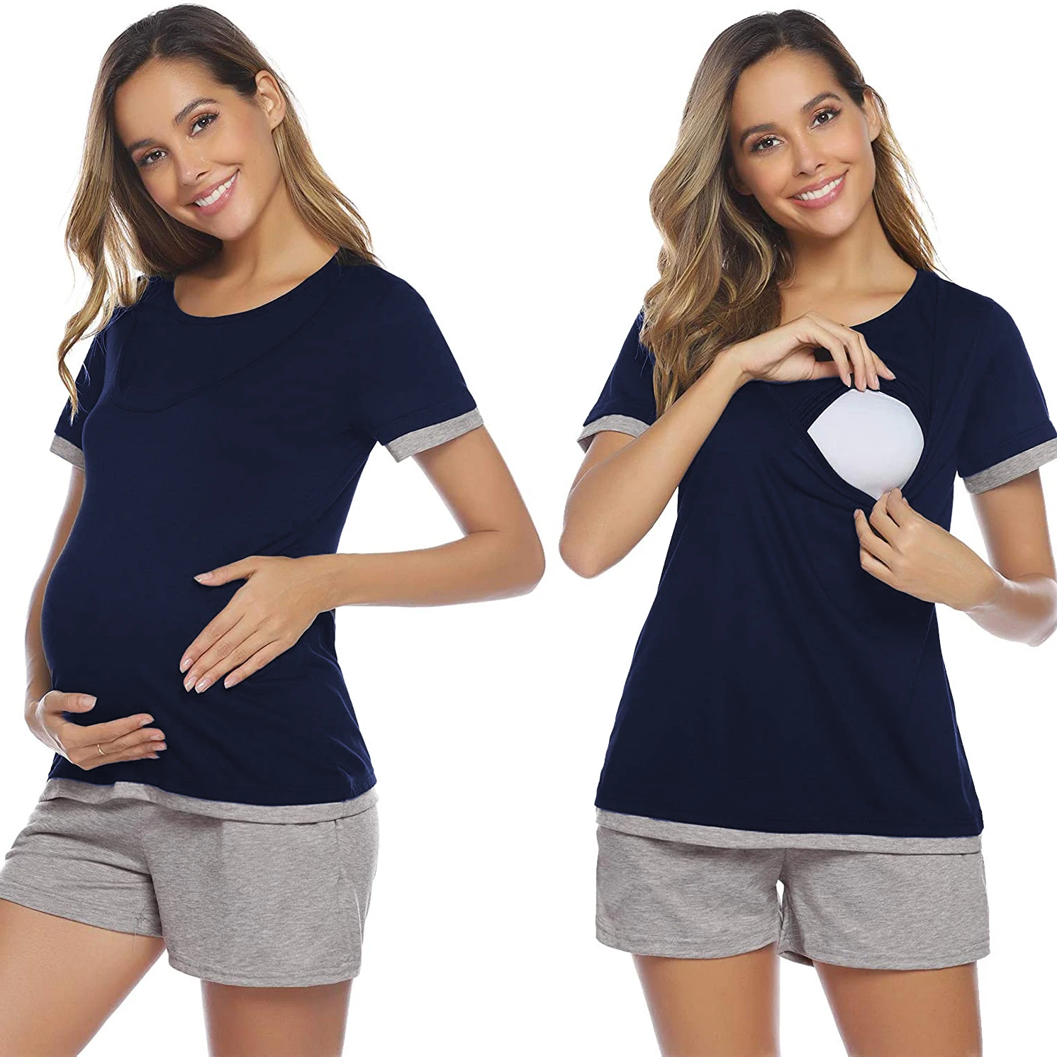 

Maternity Nursing T-Shirt Top+Shorts Set Maternity Mom Short Sleeve Pyjama Set Maternity Pajama Sleep Pant