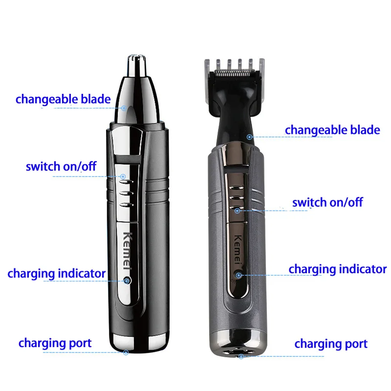 Электрический триммер для носа и ушей Kemei 2 в 1 ухода за лицом мужчин инструменты