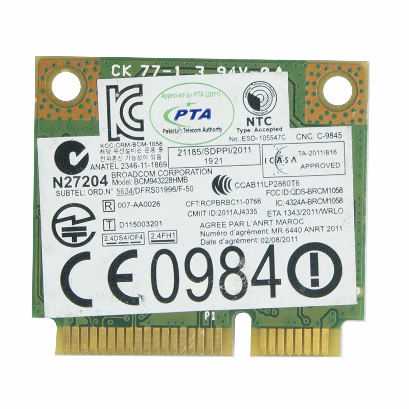 BroadCom BCM943228HMB BCM43228 300M+BT4.0 Half Mini PCIe Wireless Card FRU:04W3763 04W3764 for Lenovo E130 E135 E330 E335 | Компьютеры и