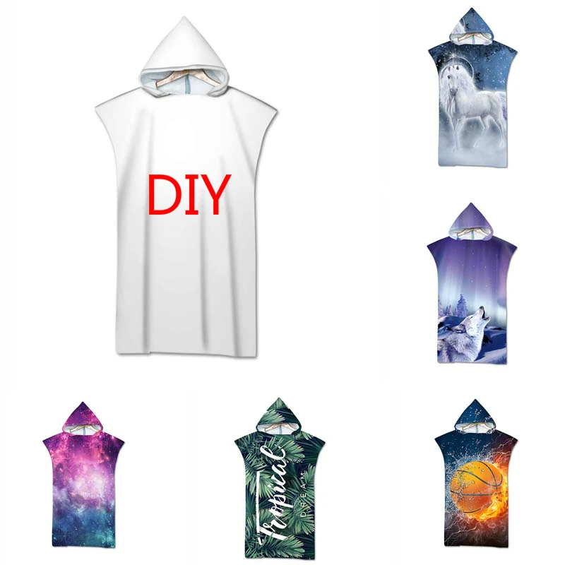 

DIY Customization Microfiber Printed Hooded Beach Towel for Adults Quick Dry Swimming Pool Poncho Bath Towel with Cloak Bathrobe