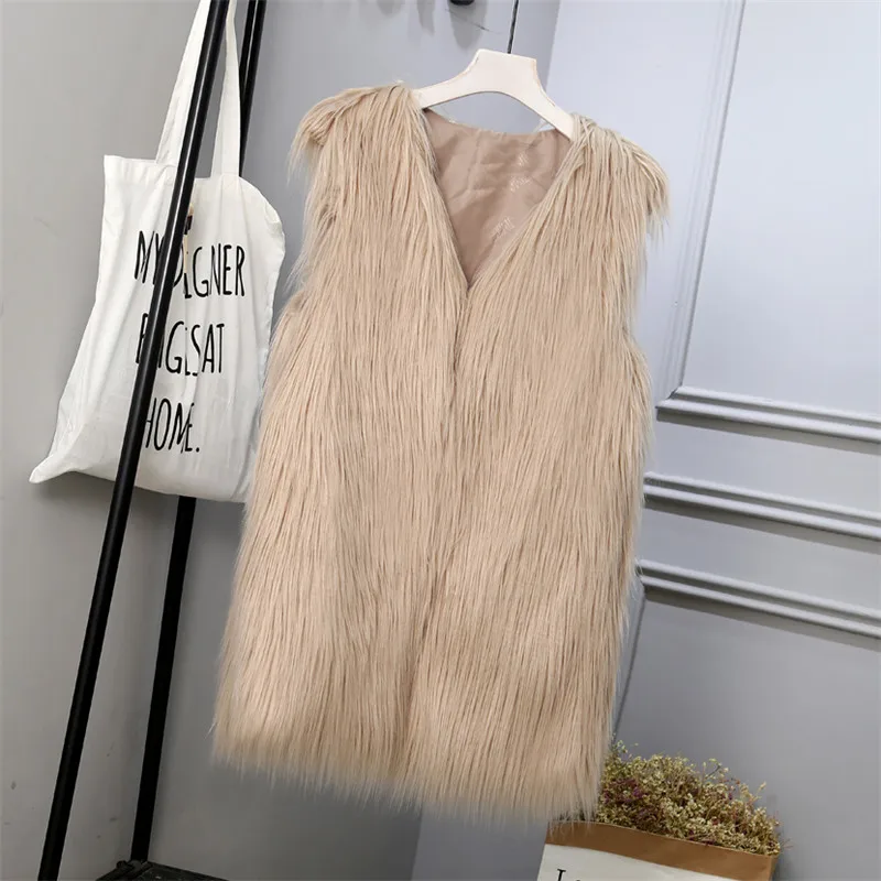 Новинка S/3Xl женские длинные жилеты из искусственного меха зима-осень пушистые меховые куртки без рукавов с v-образным вырезом Модные жилеты из искусственного меха J3047