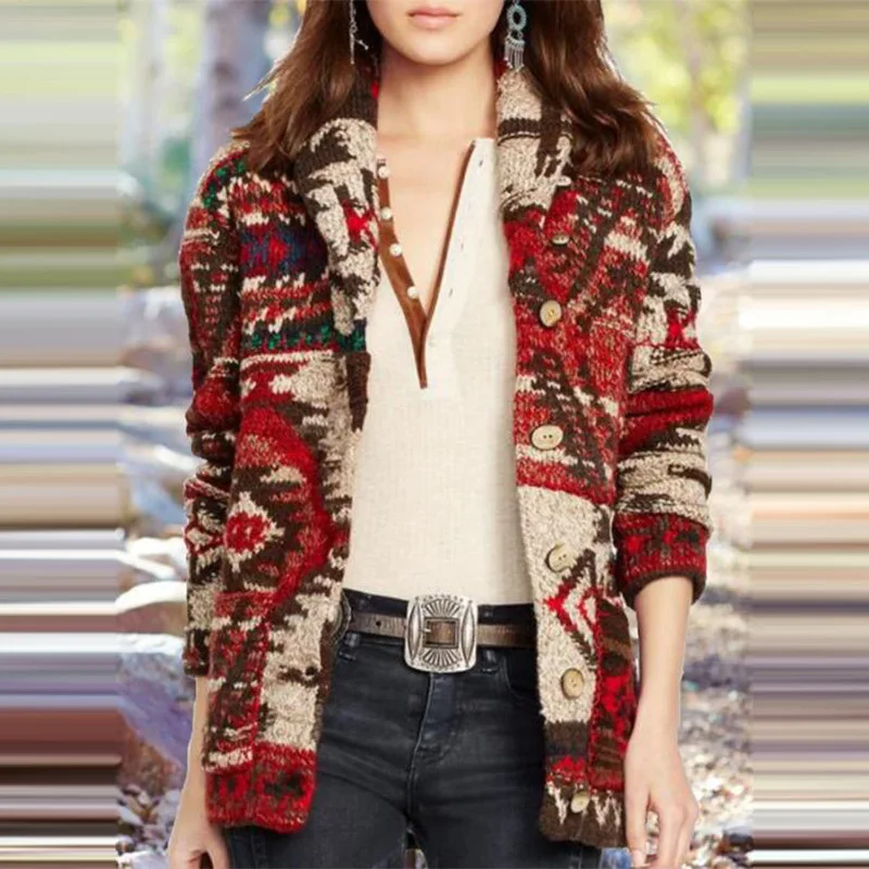 

S-5XL Plus Size Coats Autumn Winter Open Stitch Clothing Women Jackets Vintage Floral Print Coat Long-sleeve Old-fashion Jacket