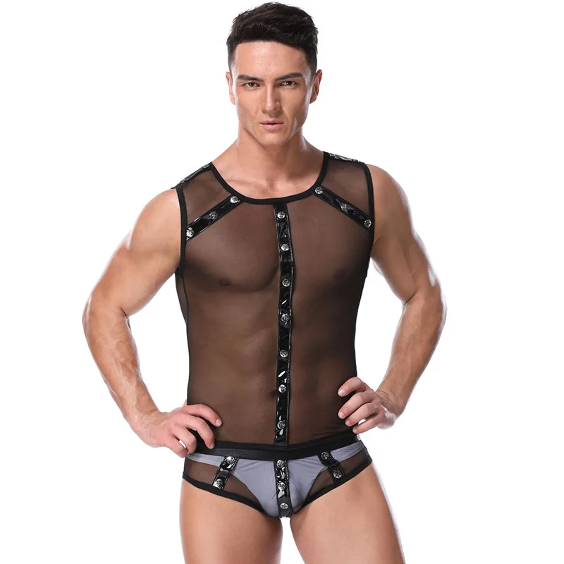 

Цельный черный прозрачный сетчатый комбинезон для мужчин одежда для танца на шесте эротическая одежда для ночного клуба взрослый Карнавал...