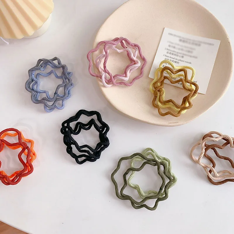 

4Pcs/Set Wave Hair Scrunchies Rubber Band Solid Color Basic Hair Tie Hair Rope Ponytail Holder Women Girls Daily Hair Accessory