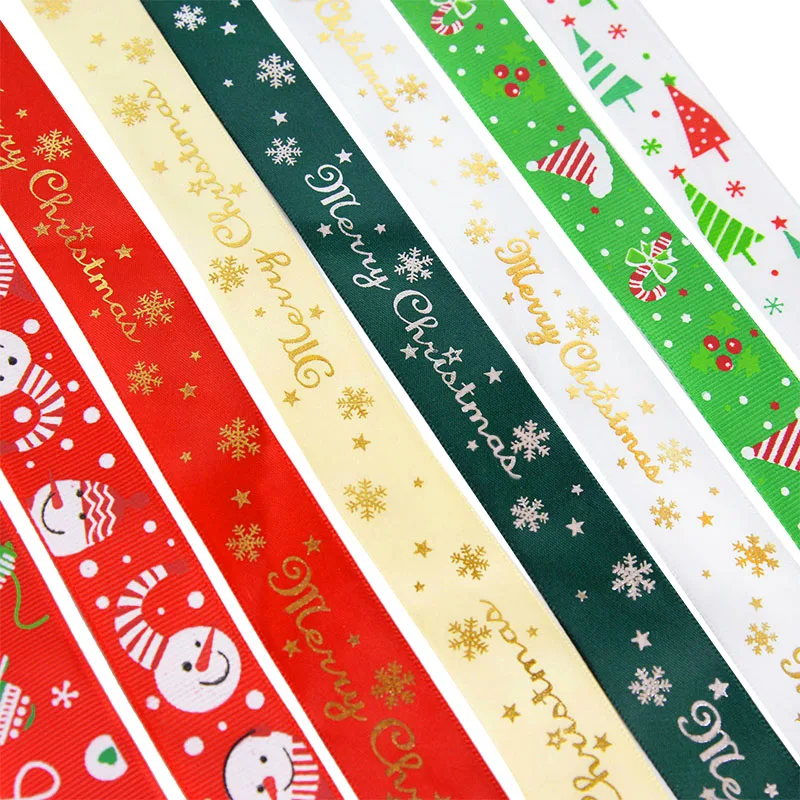 

10 Yards/Roll 2.5cm Christmas Ribbon Printed Grosgrain Ribbon for Gift Wrapping Home Christmas Flower Decoration DIY Xmas Bows