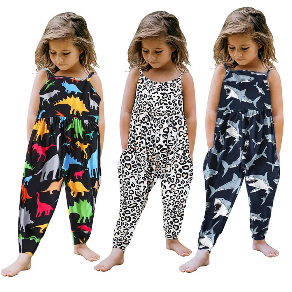 

Summer Girls' Jumpsuit Open Back Printed Jumpsuit Trousers Elastic Waist Jumpsuit Short Sleeve Baby Clothes 2021 Hot Sale