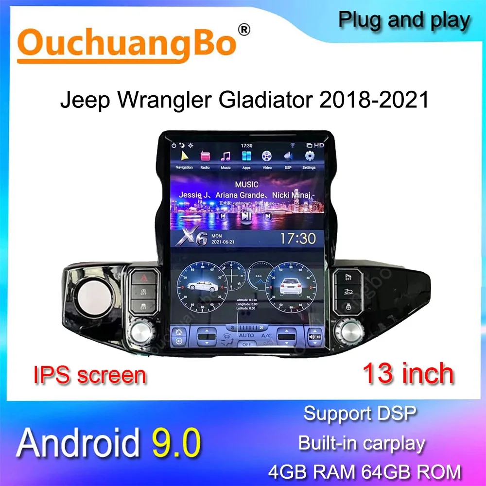 

Радио Ouchuangbo для 13-дюймового Jeep Wrangler Gladiator 2018-2021 Android 9,0 tesla style autoradio головное устройство стерео carplay