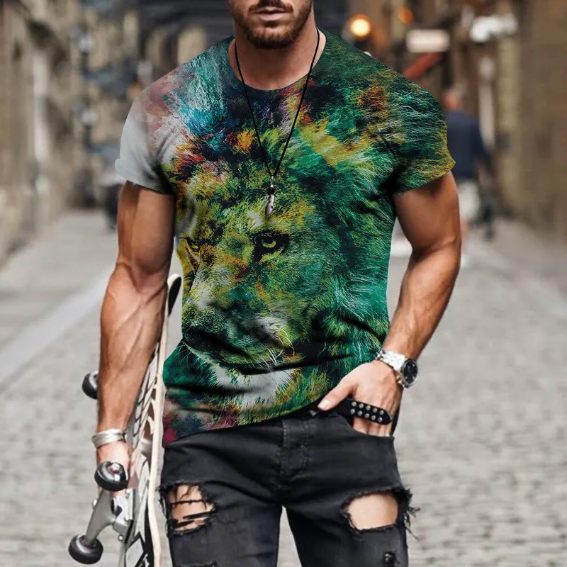 

Men's T-shirt wolf tiger lion print short sleeve original pullover shirt new design in 2021, best-selling worldwide